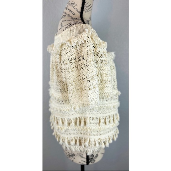 Anthropologie Love Sam Cotton Off Shoulder Short Sleeve Ivory Crocheted Top, Sm - Picture 5 of 9